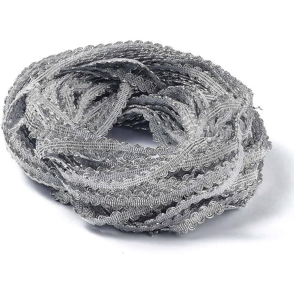 140 Yards 3/8 Inch Metallic Braid Lace Trim Flower Pattern Silver Lace Ribbon Decorated Gimp Trim for Sewing Making Wedding Bridal Costume Jewelry Crafts Upholstery Curtain Home Decor Supply Gray