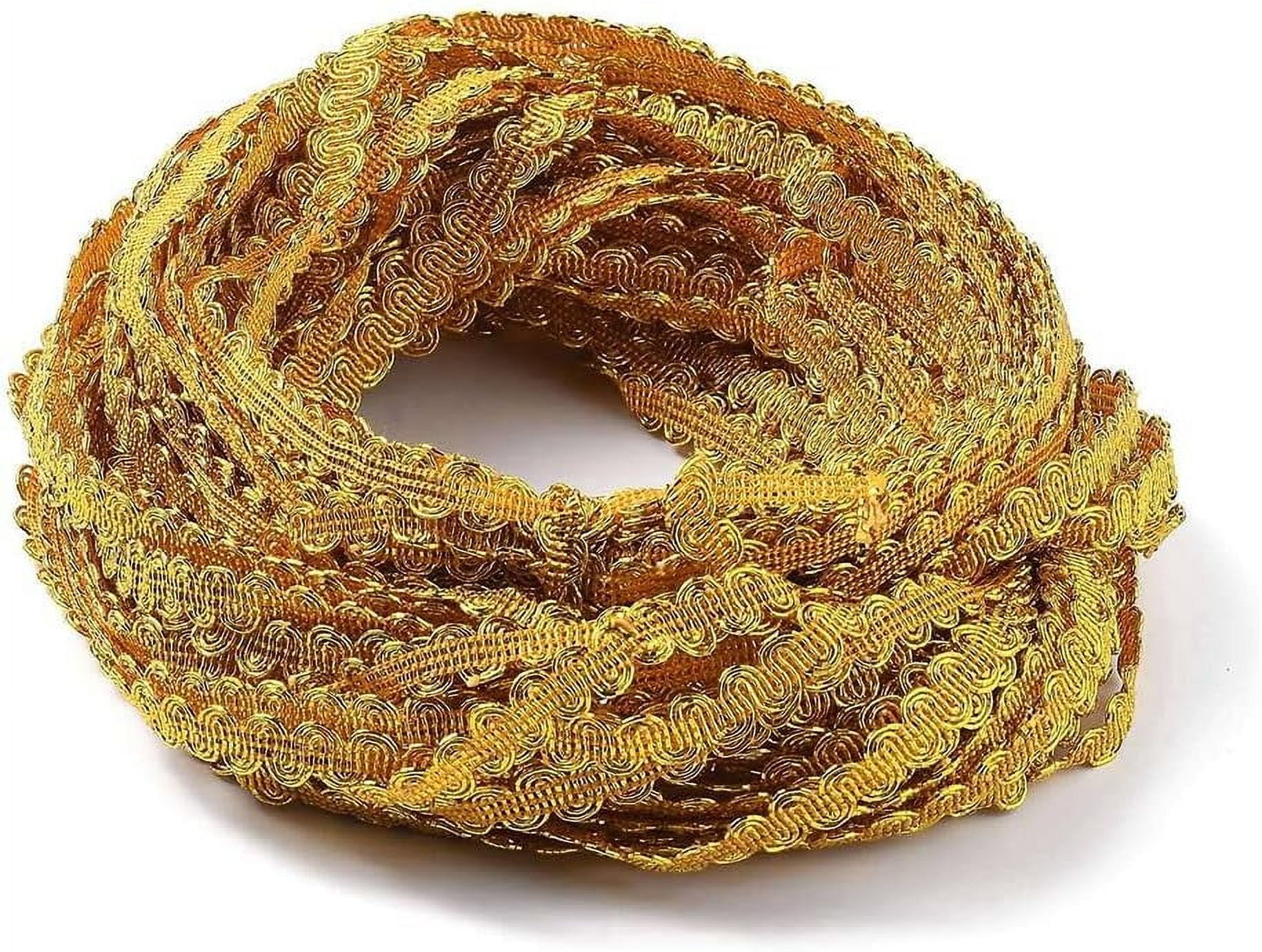 140 Yards 3/8 Inch Metallic Braid Lace Trim Gold Polyester Upholstery Ribbon Wave Pattern Scroll Decorated Gimp Woven Trimming for Jewelry Making Sewing Wedding Garment Accessories Goldenrod