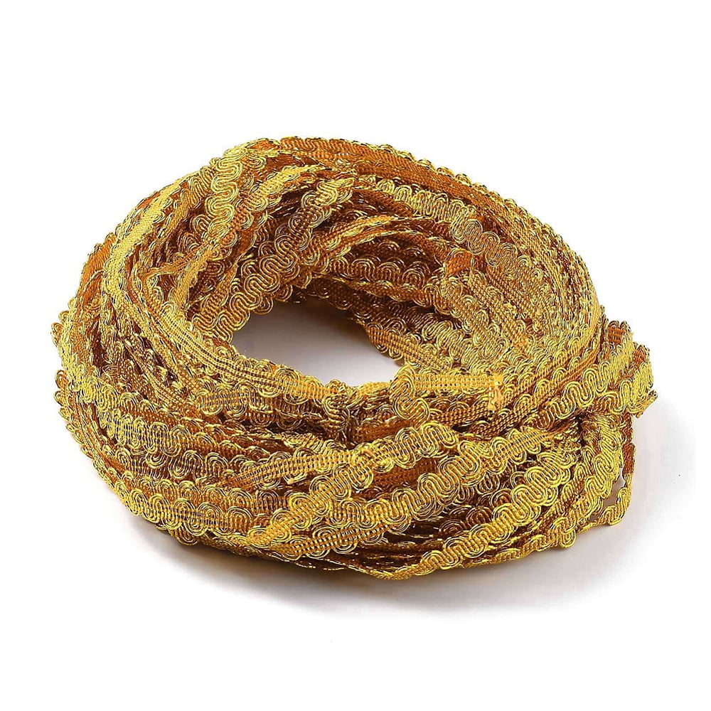 140 Yards 3/8 Inch Metallic Braid Lace Trim Gold Polyester Upholstery Ribbon Wave Pattern Scroll Decorated Gimp Woven Trimming diy