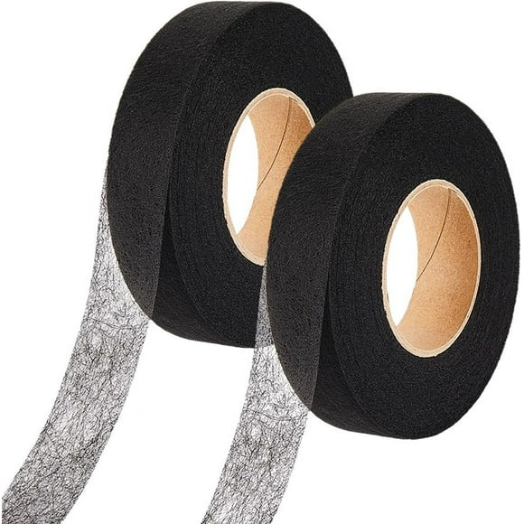 140 Yards Iron on Hem Tape 2 Rolls Adhesive No Sewing No Gluing Fabric Fusing Hemming Web Stitch Witchery Fusible Tapes for Bonding Broken Clothes Pants Curtain Crafting Black DIY