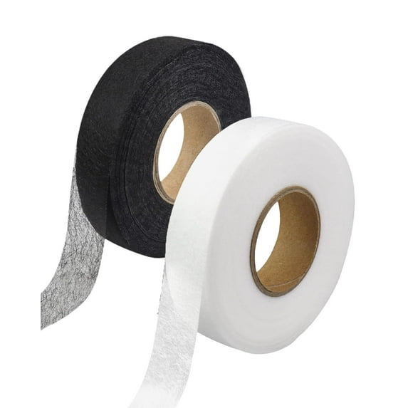 140 Yards Iron on Hemming Tape, 2 Rolls 1" Adhesive No Sewing Gluing Fabric Fusing Hem Web Stitch Witchery Fusible Tapes for Bonding Broken Clothes Pants Curtain Crafting (Black & White)