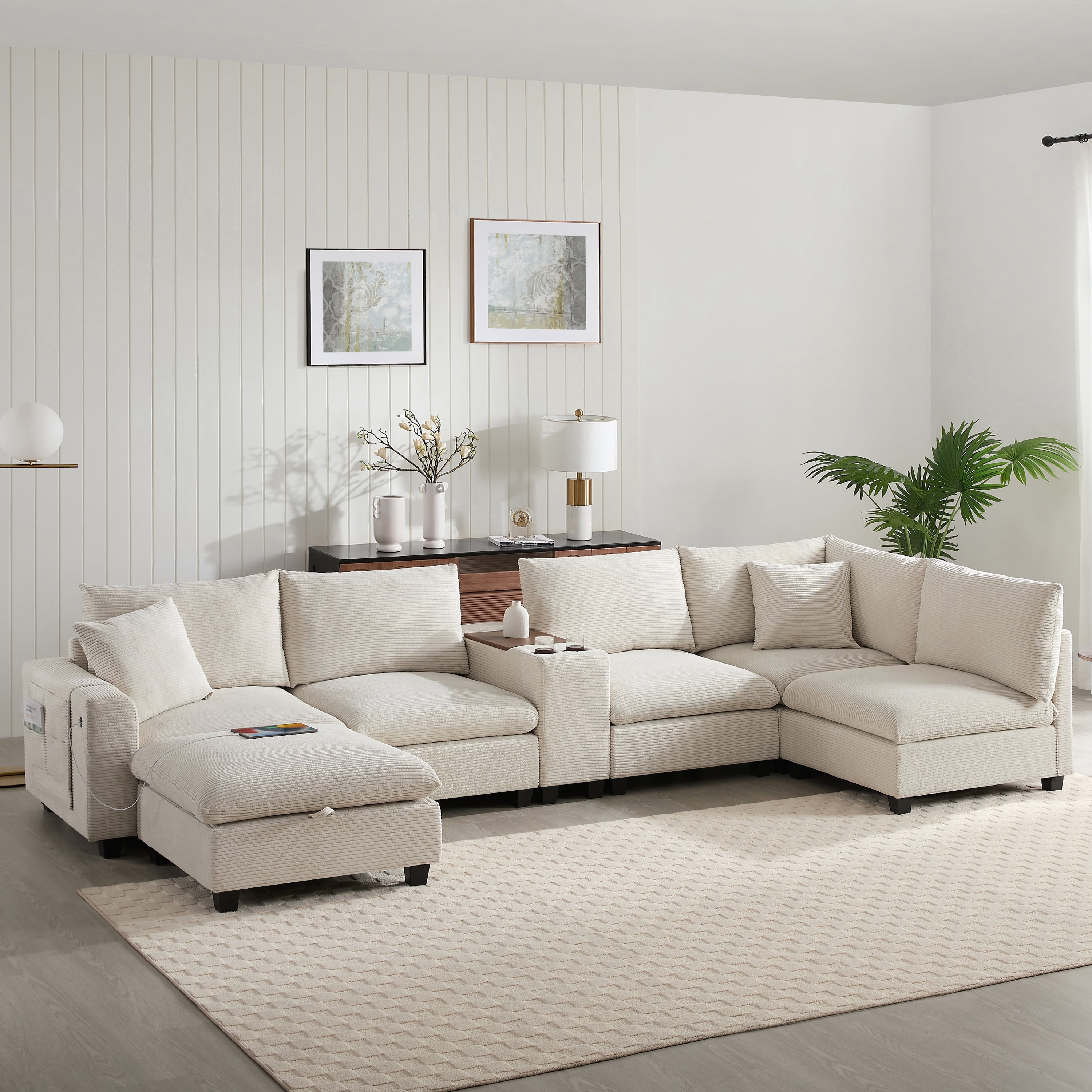 140-inch Oversized Sectional Sofa with Movable Storage Ottoman and ...