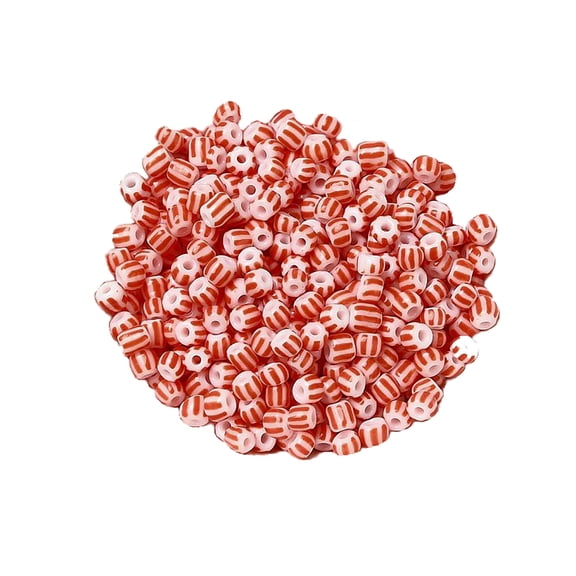 1400 BdBeads Red & White Glass 8/0 Opaque Striped Little 3mm #8 Seed Beads with Candy Cane Stripes for Mosaics, Jewelry & Crafts