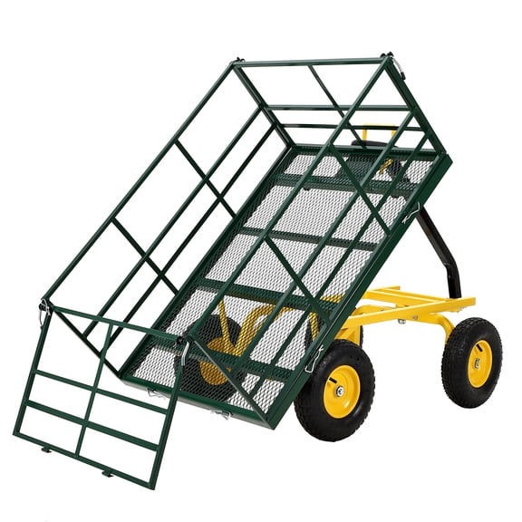 1400 LB Garden Wagon Cart with 13 in All Terrain Tires, 3-in-1 Yard Wagon Cart with Removable Side Panels, Heavy Duty Outdoor Metal Utility Wagon Yard Trailer for Outdoor Lawn, Yard, Backyard GREEN