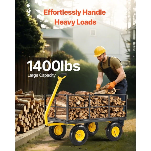 1400 Lbs Steel Garden Cart, Heavy Duty Pullable Garden Wagon Yard Cart, 2 in 1 Outdoor Metal Utility Wagon Yard Trailer with 13" All Terrain Tires, Me