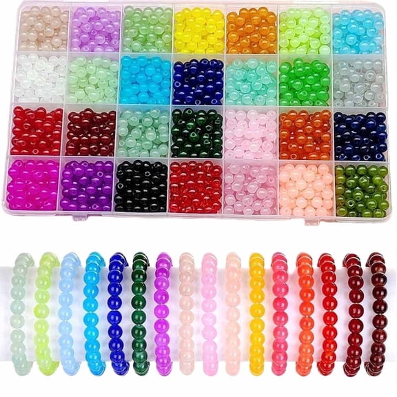 1400 Piece Glass Beads Set, 6mm Round Crystal Beads in 28 Colors for Jewelry Making