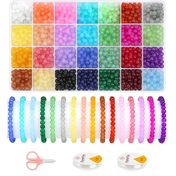 1400 Pieces 6mm Round Glass Beads for Jewelry Making, 28 Colors Crystal Beads for Bracelets Jewelry Making and DIY Crafts(Solid Color)