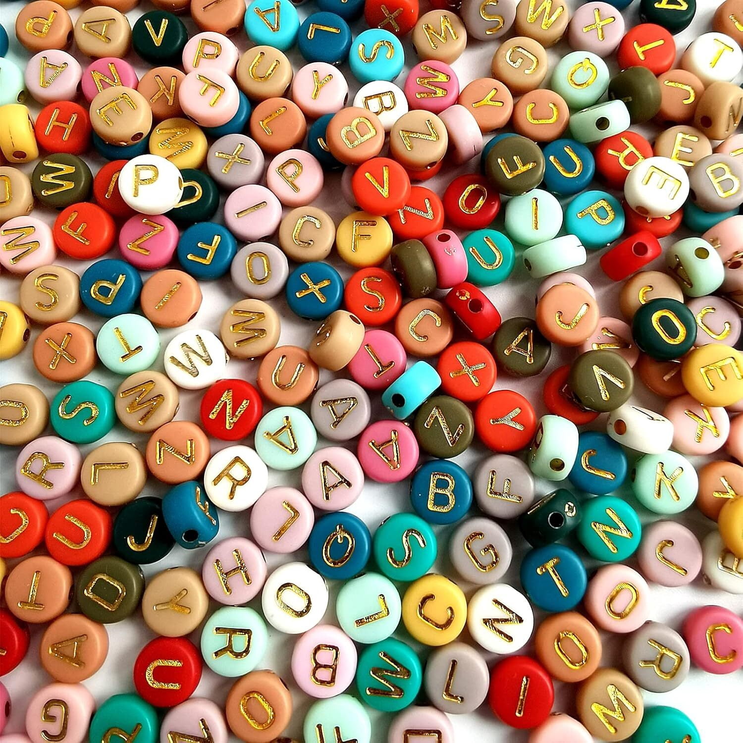 1400 Pieces Round Alphabet Letter Beads A-Z 4x7mm Black Acrylic with Colorful Letter and Crystal Line for Jewelry Making, Style 8