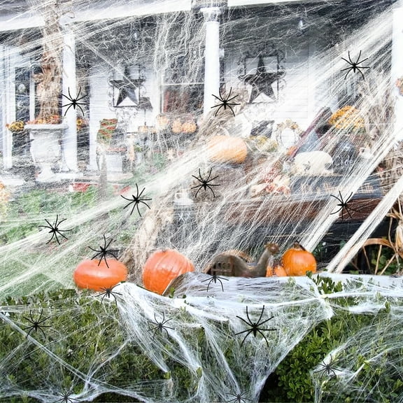 1400 Sqft Spider Cobwebs Halloween Decorations Outdoors with 60 Pcs Fake Spiders for Decor Indoor