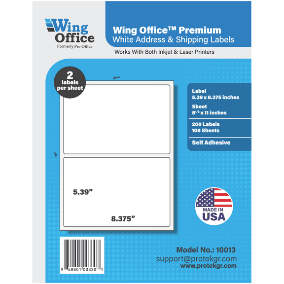1400 Wing Office Premium Shipping Labels Blank Self Adhesive Half Sheet USA made