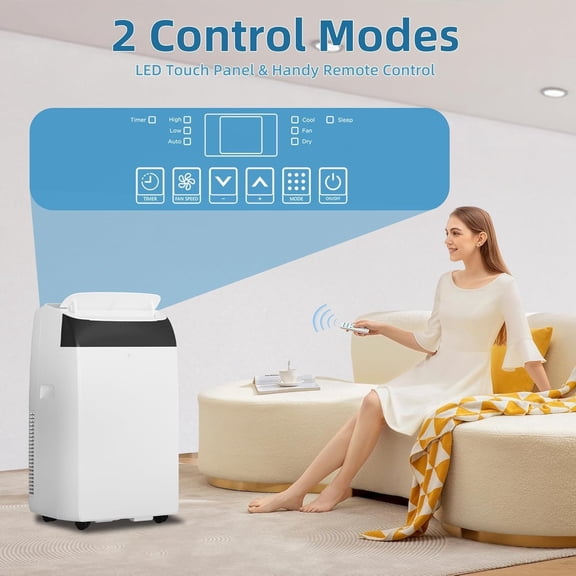 14000 BTU Portable Air Conditioner, 3-In-1 Portable AC Units with Dehumidifier and Fan, Cools Up to 750 Sq. Ft., Remote Control, Quiet Operation, Sleep Mode & 24Hours Timer, White Cover