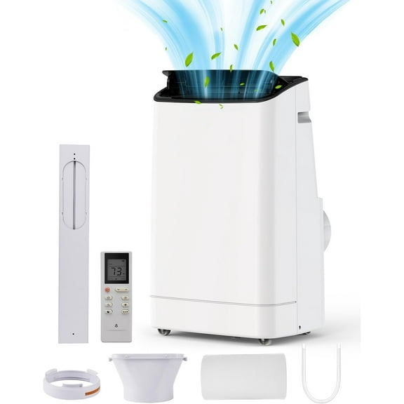 14000 BTU Portable Air Conditioner, 3-in-1 AC with Dehumidifier & Fan, Quiet, Remote, LED Display, Window Vent Kit, Cools Rooms up to 750 Sq.Ft, for Home & Office, White