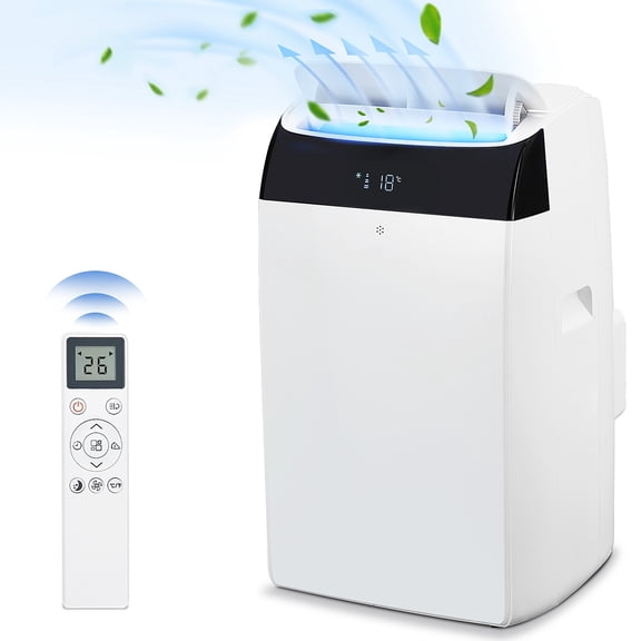 14000 BTU Portable Air Conditioner with Cooling Dehumidifier and Fan Modes for 550-750 Sq Ft LCD Remote Control 24-Hour Timer Window Installation Kit Rolling Wheels LED Display