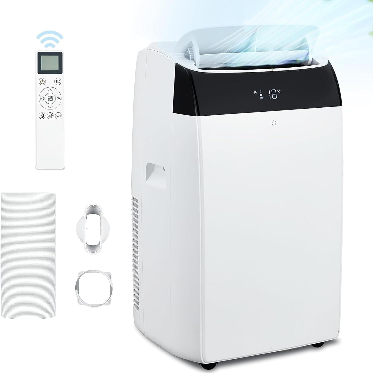 14000 BTU Portable Air Conditioner with Remote Control, Portable AC Cools to 750 Sq.ft Room, with Fan and Dry Function, Quiet Operation, Double Motor, Sleep Mode, Energy Savings, 110-115V