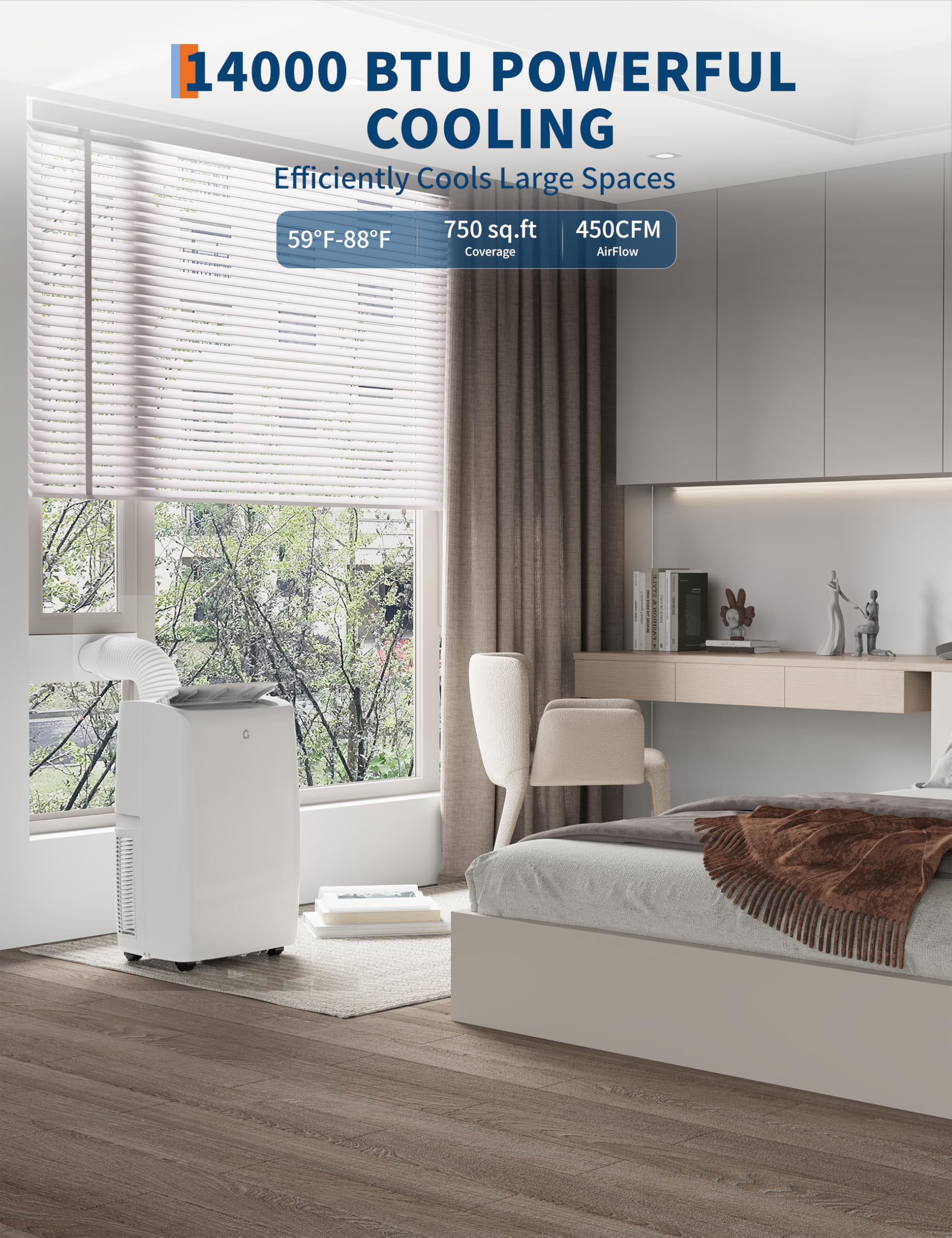 14000 BTU Portable Air Conditioner for Room Up to 750 Sq. Ft, 3-in-1 AC ...