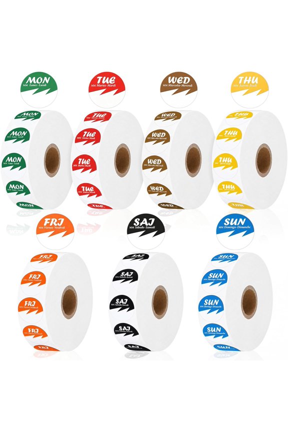 14000 Pcs Day of The Week Labels 1 Inch Food Rotation Stickers Monday to Sunday Removable Inventory Management Self Adhesive Dot Sticker for Kitchen Restaurant Container Organization