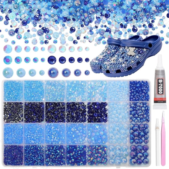 14000 count Mixed Blue Flatback Rhinestones and  for Bedazzling Kit, 2-6mm   Bedazzling Rhinestone, 4-10mm Flatback   Rhinestones for Crafting DIY
