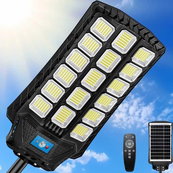 14000W Solar Street Lights Outdoor , Solar  LED Flood Light Outside, Wide Angle  Parking Lot Light Dusk to , Motion Sensor, Pole or Wall Mounted, Remote Control
