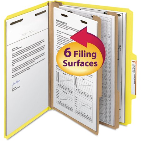 14004 Top Tab Classification Folder Two Dividers Six-Section Letter Yellow 10/Box