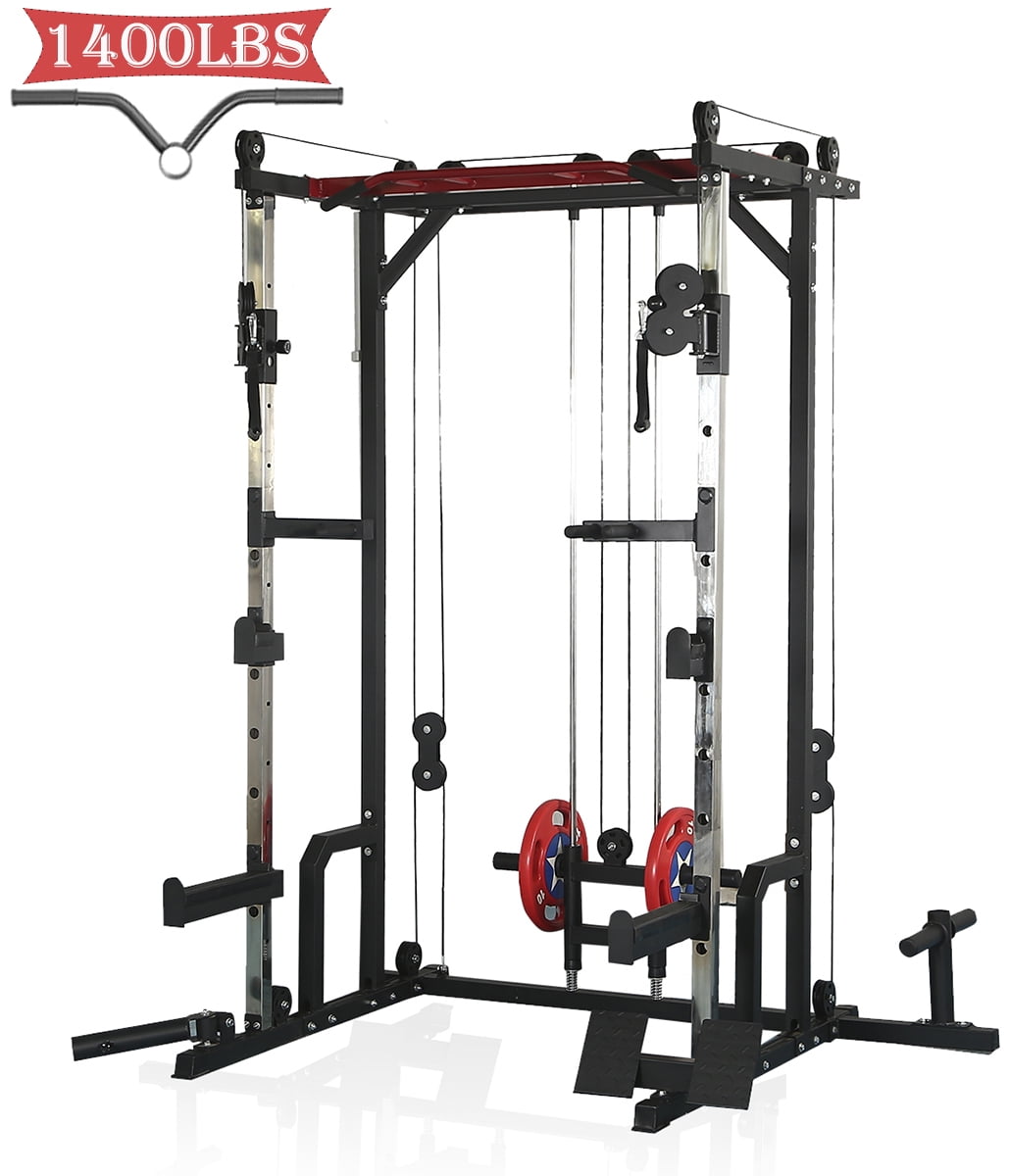1400LBS Capacity Power Cage Rack Professional Home Gym Equipment with Adjustable Cable Crossover System Full Body Training System Heavy Duty Squat Racks for Fitness Enthusiast Walmart