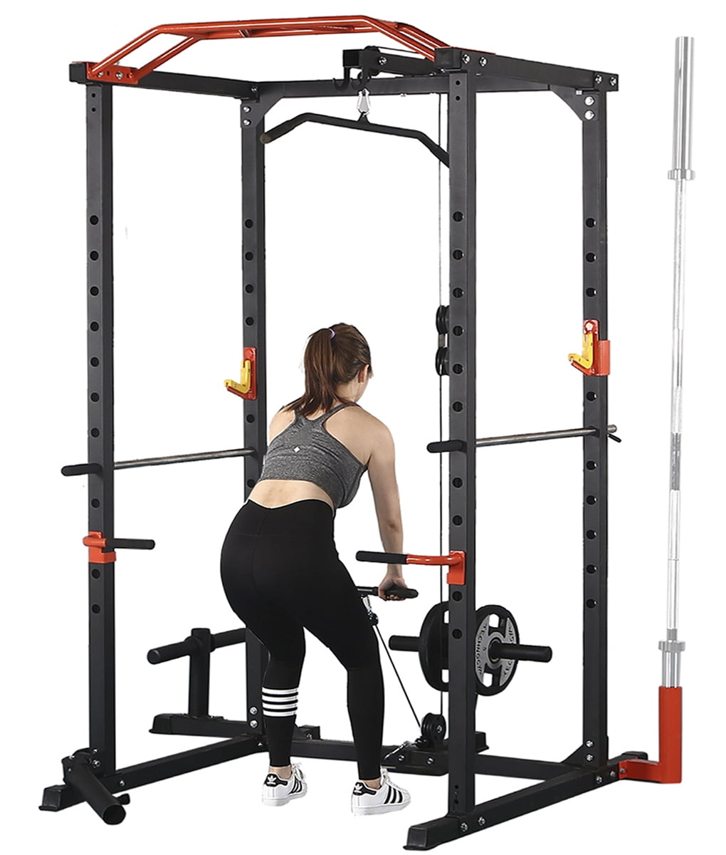  Fitness Reality Squat Rack Power Cage with J-Hooks, Landmine  360° Swivel, Weight Plate Storage Attachment and Power Band Pegs grey :  Sports & Outdoors