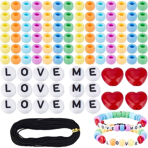 1400Pcs 7 Colors Bracelet Making Kit Pony Bead 6x9mm Pony Beads with Letters Flat Round Acrylic Red Heart Kandi Beads