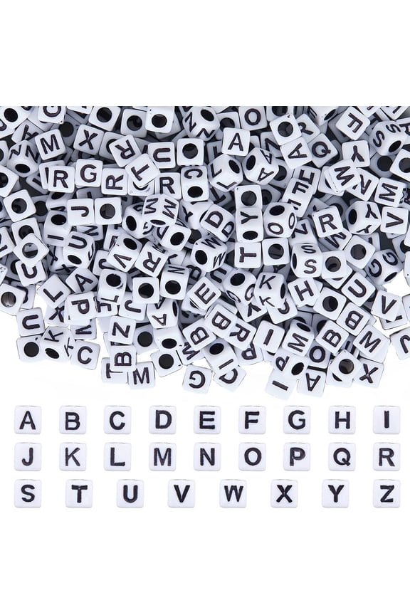 1400Pcs Square Letter Beads Bulk Acrylic Alphabet Bead 6x6mm Small White A-Z Cube Shape Plastic Spacer Beads for Beading Friendship Bracelets Jewelry Making Necklaces Keychains DIY CraftsWhite