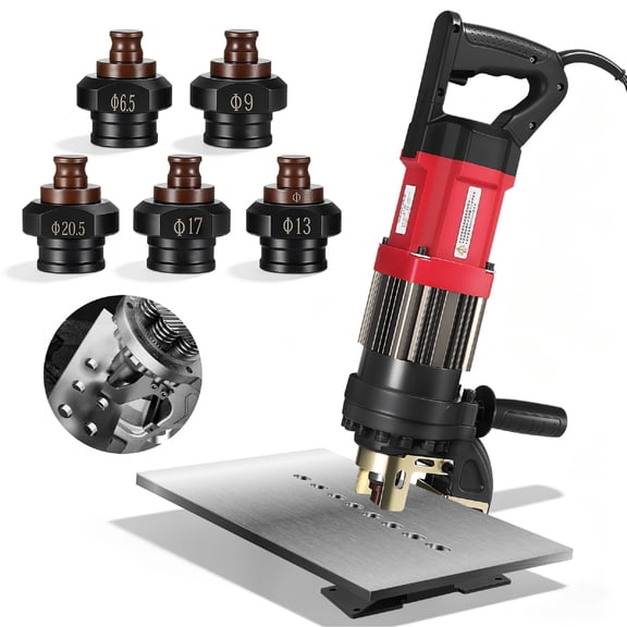 PartyKindom Electric Hydraulic Hole Puncher with 1400W Motor for Metal Sheets Portable Red