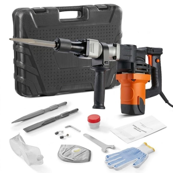 1400W Electric Demolition Jack Hammer, Heavy Duty Concrete Breaker with 2900 BPM, 2 Chisels, Gloves & Carrying Case