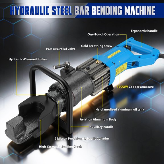 1400W Electric Rebar Bender Hydraulic Rebar Bending Machine, 4-5s Fast Bend 10-16mm Rebars Steel Bar Metal Portable Industrial Tool