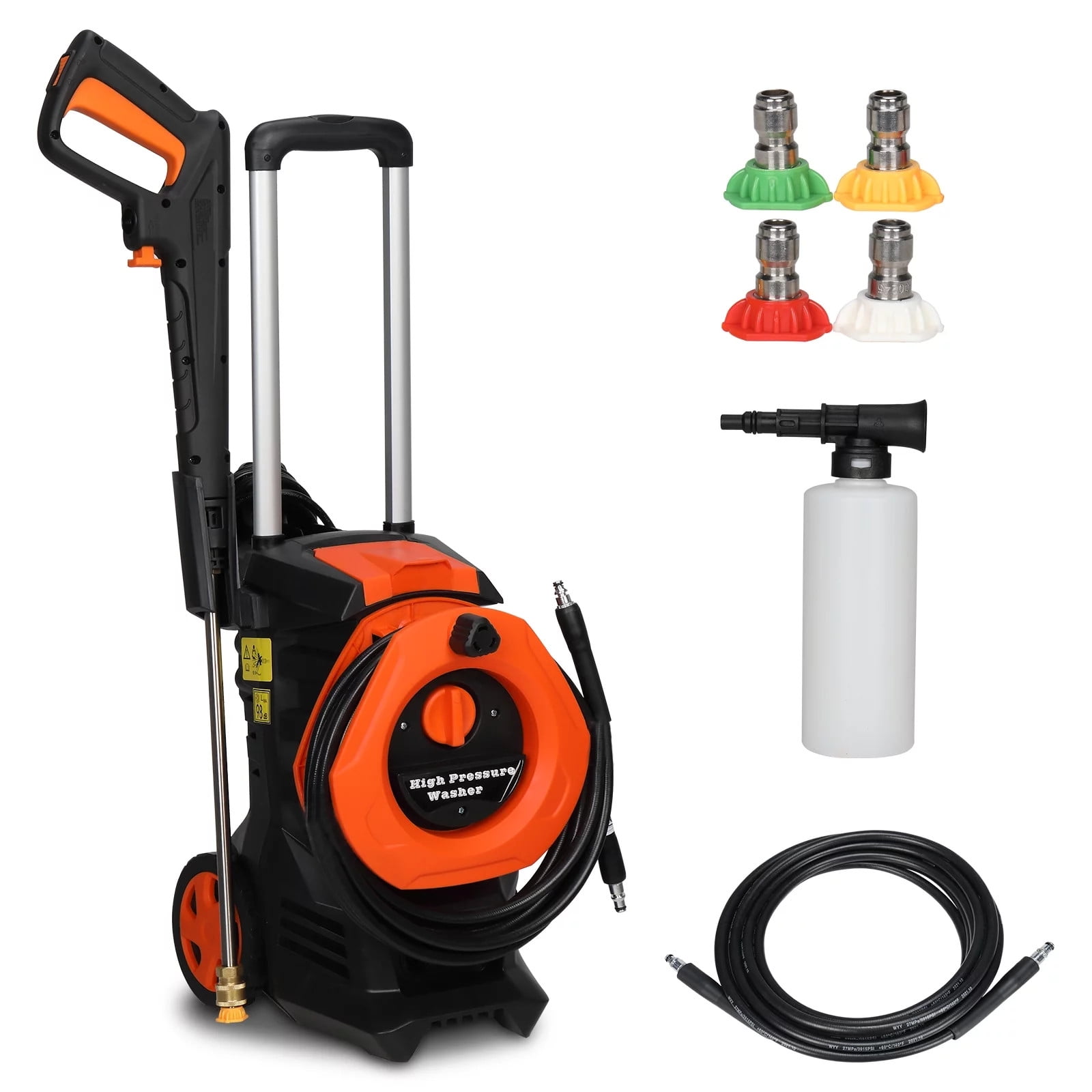 1400W Power Washer, 3380 PSI, 2 GPM Power Washer w/ 16' Hose, 4 Quick Connect Nozzles, Foam Cannon, Portable to Clean Patios, Cars, Fences, Driveways