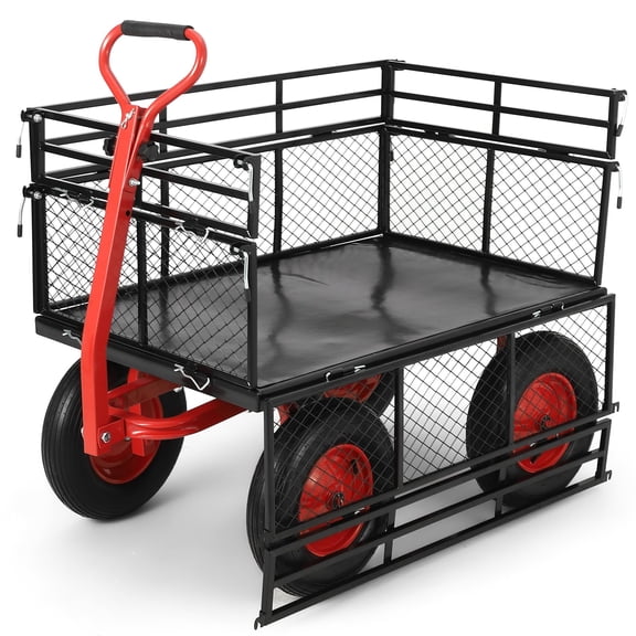 1400lbs Heavy Duty Steel Garden Cart Multi-Purpose Utility Wagon with Removable Mesh Sides, 16" All-Terrain Wheels, 2-in-1 Rotating Handle For Yard, Farm, Landscaping, Gardening specs: 1400lbs