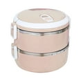 thumbnail image 1 of 1400ml 2-Layer Round Stainless Steel Lunch Box, Food Storage Container for Hot Food, Portable Thermal Bento Box with Compartments, Leakproof Reusable Meal Prep for Office, 1 of 1