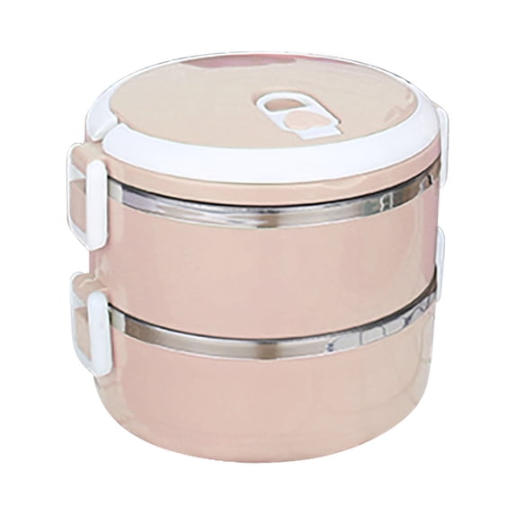 1400ml 2-Layer Round Stainless Steel Lunch Box, Food Storage Container for Hot Food, Portable Thermal Bento Box with Compartments, Leakproof Reusable Meal Prep for Office
