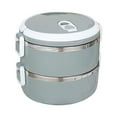 thumbnail image 1 of 1400ml 2-Layer Round Stainless Steel Lunch Box, Food Storage Container for Hot Food, Portable Thermal Bento Box with Compartments, Leakproof Reusable Meal Prep for Office, 1 of 1