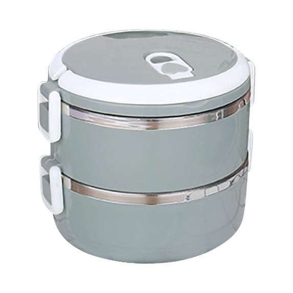 1400ml 2-Layer Round Stainless Steel Lunch Box, Food Storage Container for Hot Food, Portable Thermal Bento Box with Compartments, Leakproof Reusable Meal Prep for Office