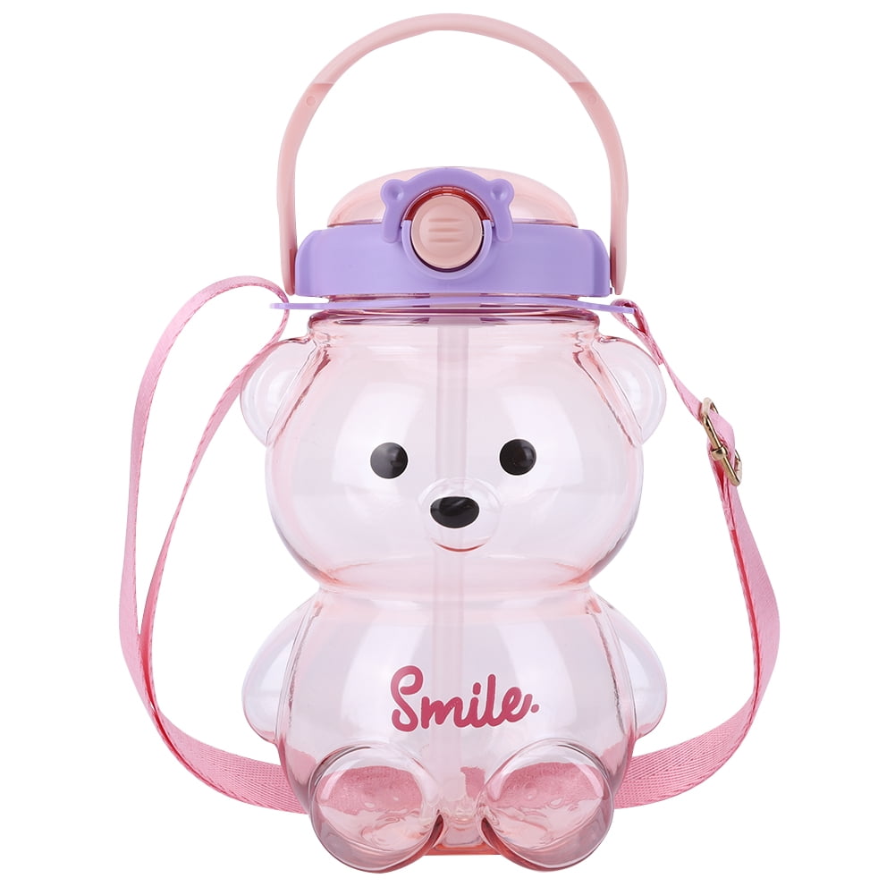 1400ml Bear Kawaii Water Bottle with Straw and Strap, Cute Water ...