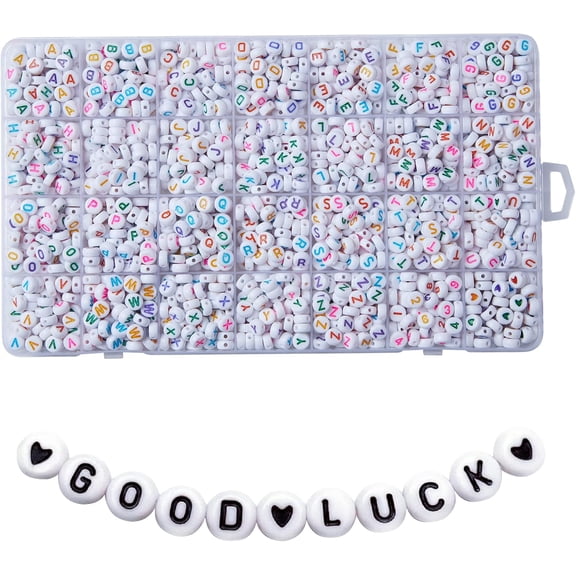 1400pcs Letter Beads, 4x7 mm Acrylic Alphabet Beads, Beads for Jewelry and Bracelet Making, in 28 Grid Box (White and Colorful) White Beads Colorful Letter 4×7mm(Round)