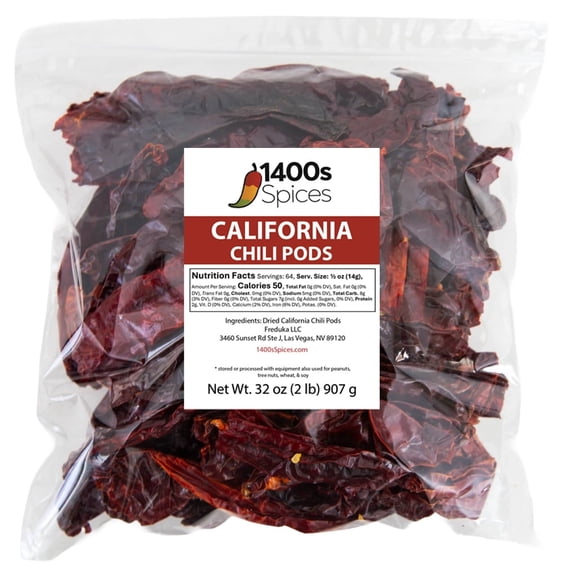 2lb California Dried Whole Chilies Peppers, Anaheim Chile Seco Pods by 1400s Spices