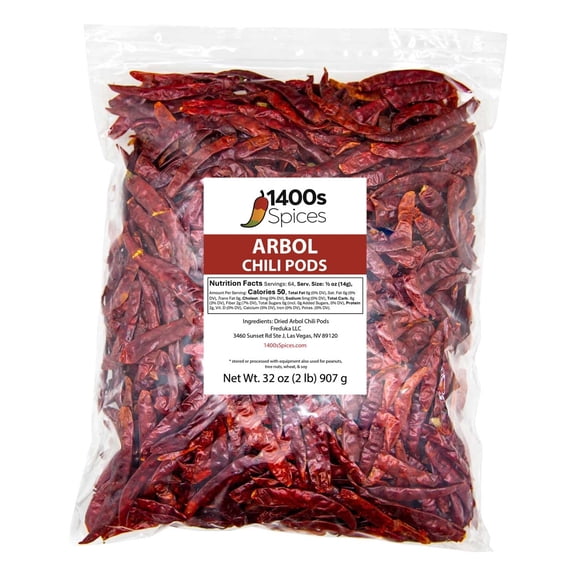 2lb Chile de Arbol Descolado. Dried De Arbol Stemless Chilies Peppers S17 by 1400s Spices