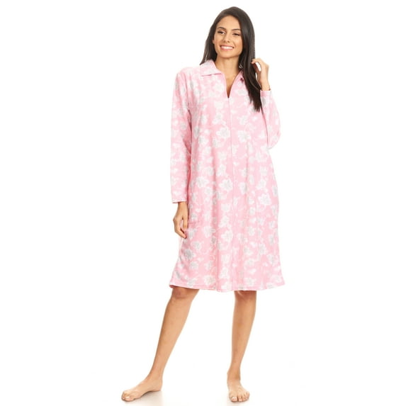 Lati Fashion Fleece Women Nightgown Sleepwear Pajamas Female Long Sleeve Sleep Dress Nightshirt Pink 1X