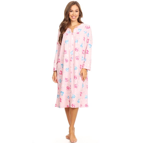 14045 Fleece Womens Nightgown Sleepwear Pajamas Woman Long Sleeve Sleep Dress Nightshirt Pink XL