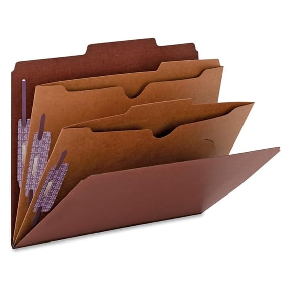 14079 14079 Red Pressboard Classification Folders with Pocket-Style Dividers and SafeSHIELD Fasteners