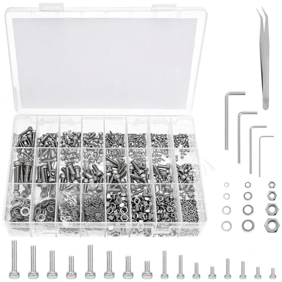 1407Pcs Metric Hex Nut Bolt Assortment Kit, M2/M3/M4/M5 304 Stainless Steel Assorted Screws Nut Bolt and Washer Set with 4 Hex Wrench and Tweezers, Length 4 to 25 mm