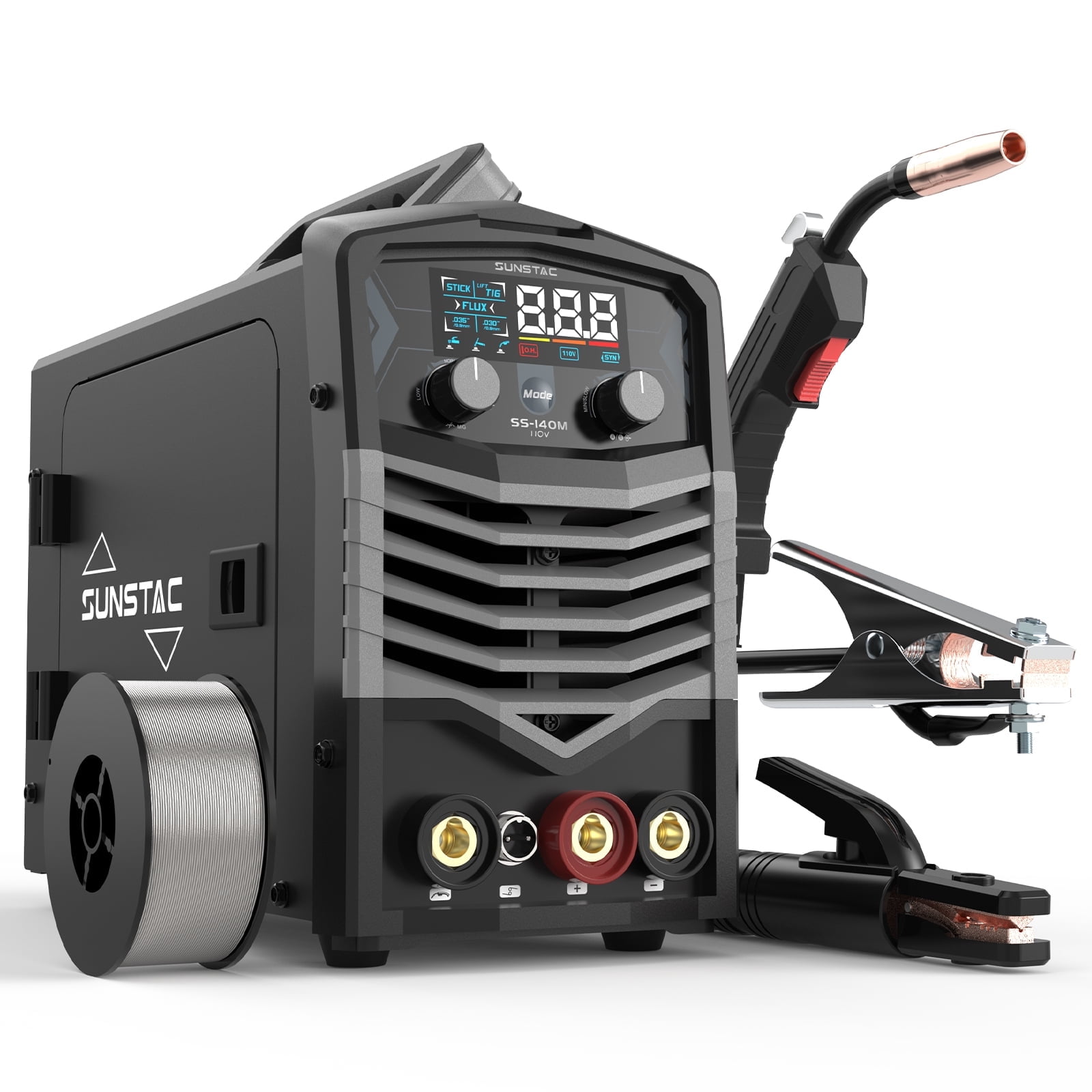 Tooliom 140A Flux Core MIG Welder, 110V Gasless MIG/Stick/Lift TIG 3-in ...