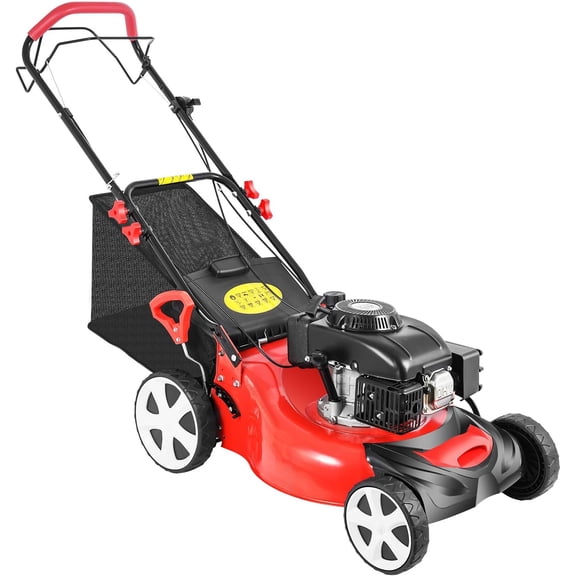 140CC 4-Stroke Self-Propelled Gas Lawn Mower, Red Black Labor-Saving Self-Propelled Drive Gas Grass Cutter for Garden Villa Municipal Greening