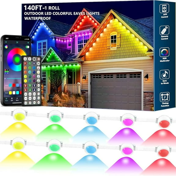 140FT Permanent Outdoor RGB Lights,Waterproof Smart LED Eaves Lights with App/Remote Control,for Christmas and All Holiday Decor,Daily and Accent Lighting,House Roof and Garden Lighting