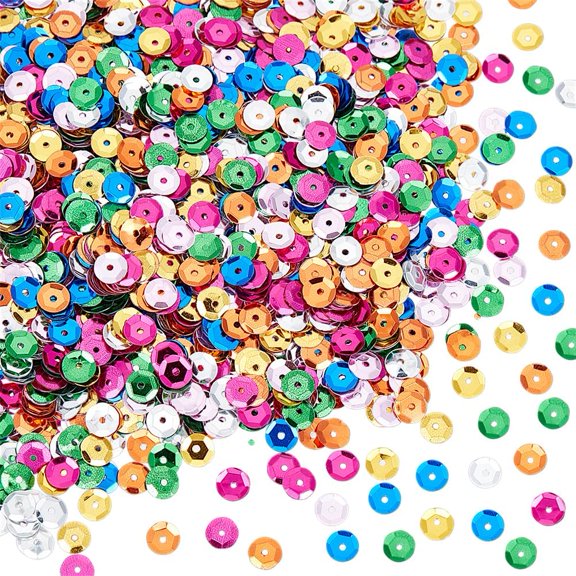 140G 7 Colors Flat Sequin Paillettes Round Sequins 6mm Plastic PVC Colorful Iridescent Applique Art Glitters Hole Loose Spangles for Sewing Crafting DIY Embroidery Ornaments Accessories 1set
