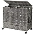 thumbnail image 1 of 140L Laundry Hamper on Wheels 3 Compartment Laundry Sorter with Lid Clothes Hamper with Handles Wiker Laundry Basket for Laundry Room Gray, 1 of 8