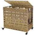 thumbnail image 1 of 140L Laundry Hamper on Wheels 3 Compartment Laundry Sorter with Lid Clothes Hamper with Handles Wiker Laundry Basket for Laundry Room Natural, 1 of 8